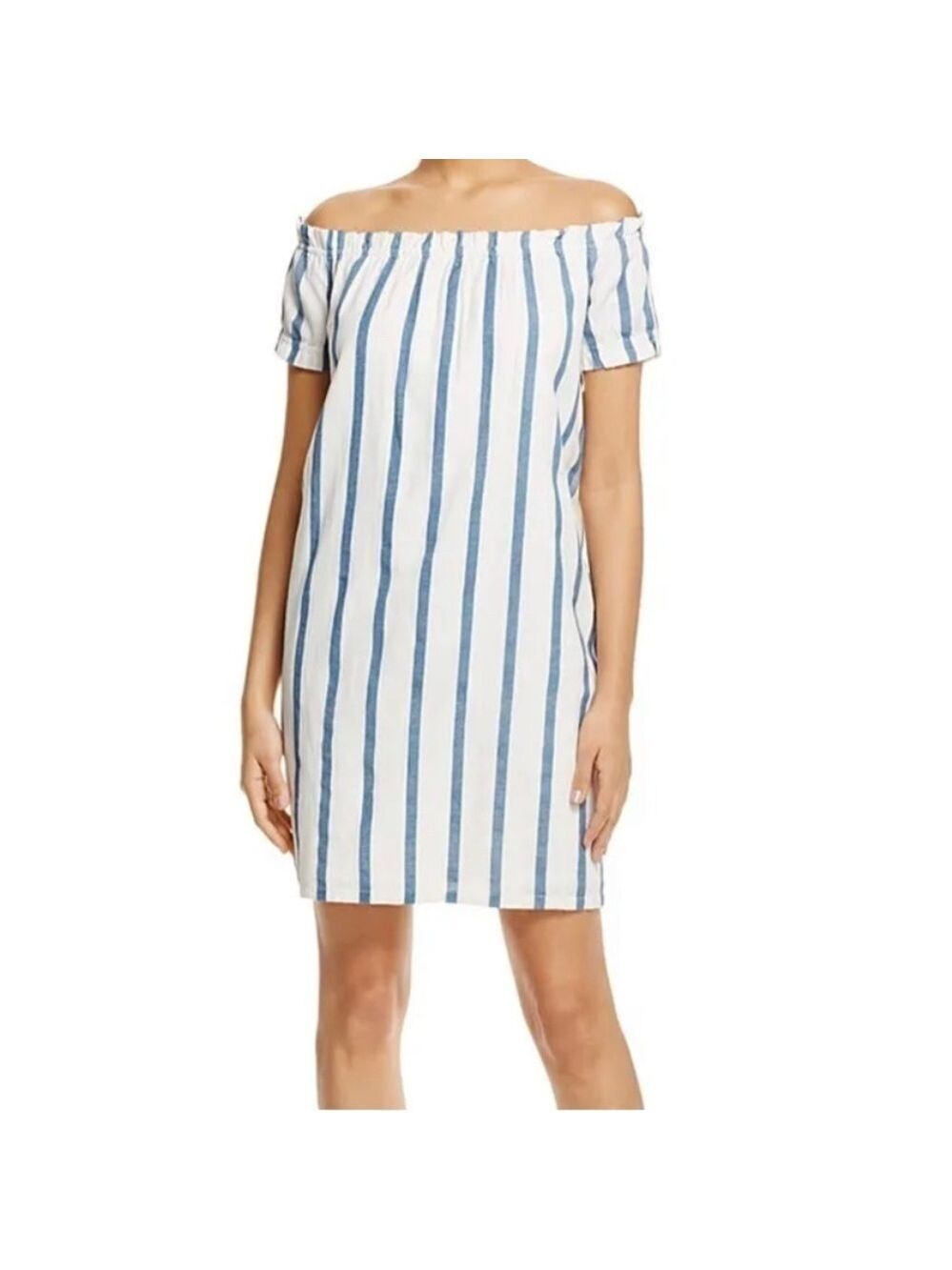 VERO Modo mini dress off the shoulder vertical stripe lined straight size s